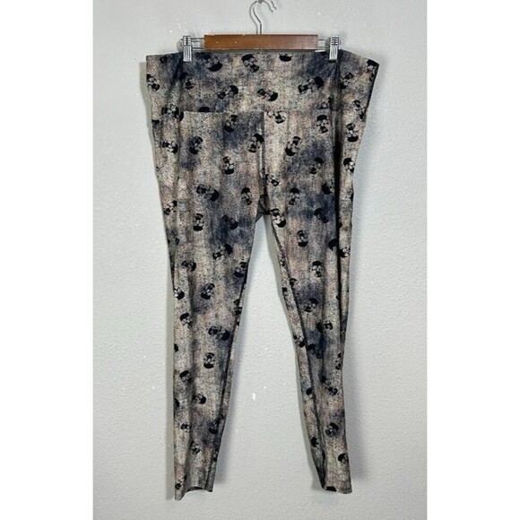 Fused Hawaii Skull Print Leggings 3X Black Burn Out Dye High Rise Pull On - Picture 2 of 5